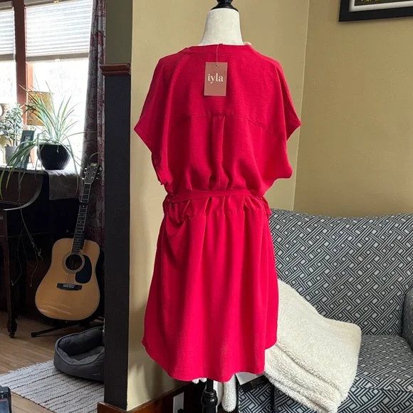 🆕 Chic iyla Coral/Red V-Neck Dress, NWT, Size XL - Picture 6 of 12